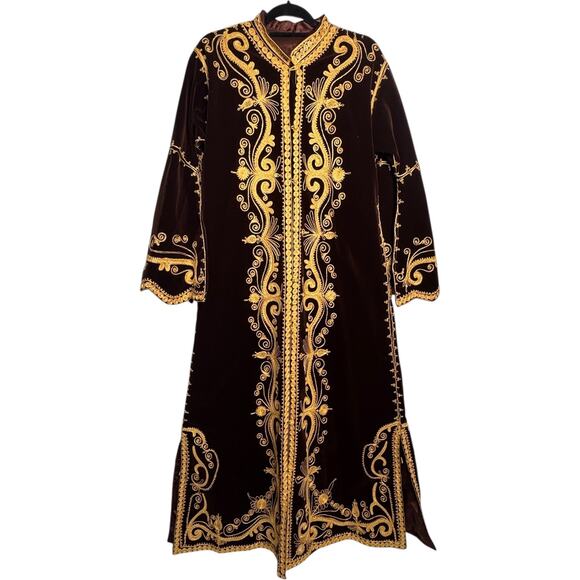 Vintage Moroccan Brown Velvet Kaftan with Gold Embroidery Robe medium - Picture 13 of 17